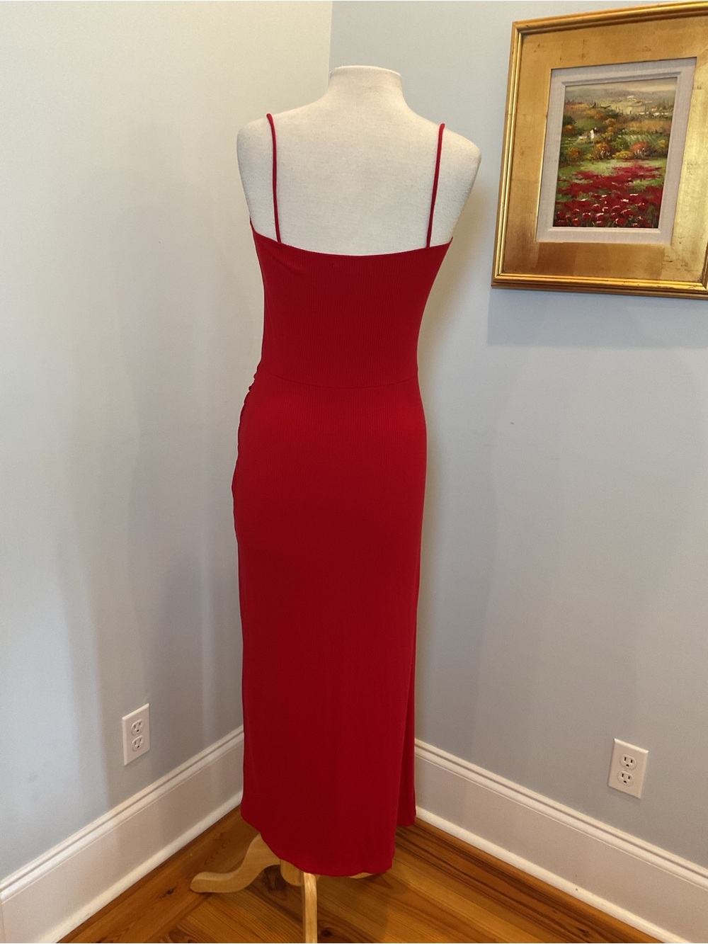 Reformation Red Ribbed Ruched Sweetheart Maxi Dress‎ - Picture 3 of 8